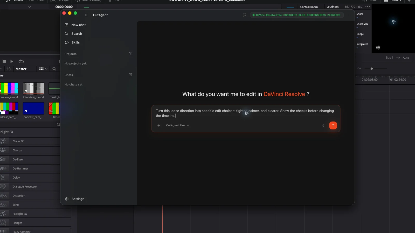 CutAgent draft prompt turning tighter, calmer, and clearer direction into scoped edit choices and checks